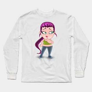 long hair beautiful girl cartoon character for young kids Long Sleeve T-Shirt